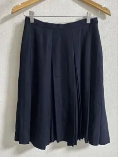 ADAM ET ROPE ひざ丈プリーツスカート　ウール100% ネービー　36