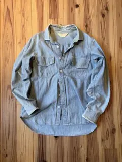 chahat チャハット デニム長袖シャツ ダメージ加工風 ダンガリー