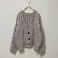 GRL ケーブル編み　ニットカーディガン　ざっくり　くすみカラー　Vネック　リブ