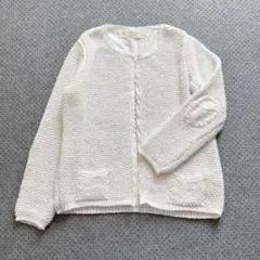 ZARA ノーカラー 透かし編みカーディガン　M　白　春ニット　卒業式　入学式