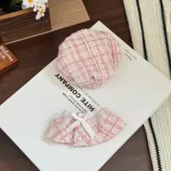 ぬい服 10cm 12cm ケープ ポンチョ ベレー帽 ツイード ピンク