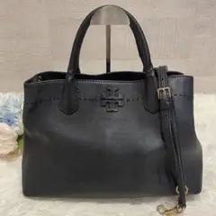 極美品✨トリーバーチ　マックグロー　2way トートバッグ　A4可　ブラック トリーバーチ マックグロー 2way トートバッグ レザー A4可 黒