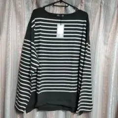 USAコットン ボーダー ボートネックロンT チャコール L (LL相当)