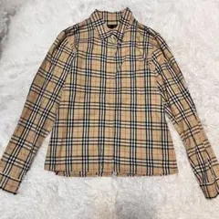 【希少・袖刺繍】バーバリーロンドン 長袖ブラウス ノバチェック 袖刺繍 ベージュ