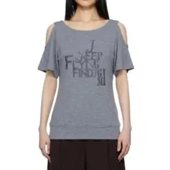 新品70%OFF ボナジョルナータ 肩開きTシャツ フリー グレー ラメプリントのサムネイル