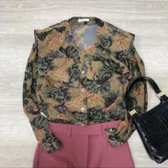 レトロヴィンテージ/セーラーカラー総柄シャツ長袖80s古着昭和レトロスカーフ