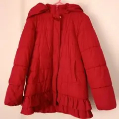 赤いフリル付き中綿フードコート　古着