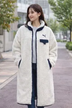 PUMA ボアロングコート LL 白×ネイビー 防寒　アルペン限定
