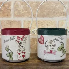 リメ缶　 2個セット 可愛いワンコちゃんシリーズ①　ホワイト＆レッド＆グリーン