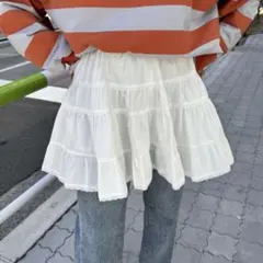 新品 未使用《SOLLON. 》コットンレースティアードミニスカパン 白 フリー