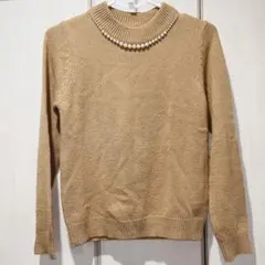 earth music&ecology ブラウン パール装飾 長袖ニットセーター