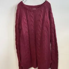 ロフト【M】 バーガンディ ケーブルニットセーター リラックス　大きめゆったり