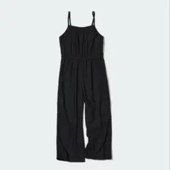 UNIQLO KIDS ブラック リネンブレンドサロペット 160