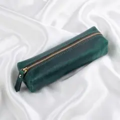 本革 ペンケース クレイジーホースレザー 筆箱 深緑 ダークグリーン