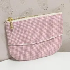 ピンクのギンガムチェック　ティッシュケース ミニポーチ　ハンドメイド
