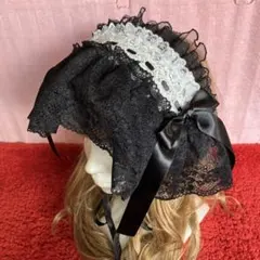 【ブラック×ホワイト】ハーフボンネット風ヘッドドレス【手作り】