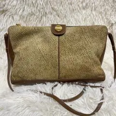 BORBONESE　ショルダーバッグ　斜め掛け　スエード　ウズラ柄　ベージュ