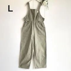 オリーブグリーン サロペット オーバーオール　オールインワン　ウエストゴム　Ｌ