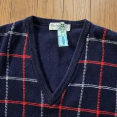 バーバリーズ Vネック ニット ウール ネイビー レッド グレー チェック