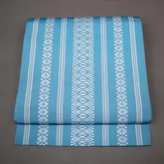 M24-3 化繊 博多織風 名古屋帯 水色 献上柄