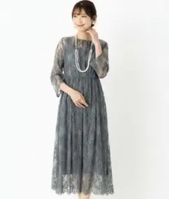 未使用級　URBAN RESEARCH ROSSO 配色レースミディドレス