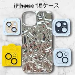 【iPhone15用】プリーツウェーブデザインケース＆レンズカバーセット