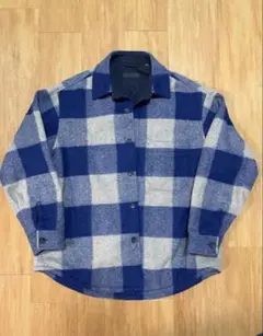 UNIQLO ブロックチェック シャツジャケット ブルー Lのサムネイル