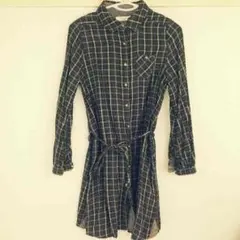 earth チェック シャツ ワンピース ブラウン