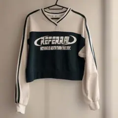 【WEGO】スウェット クロップド丈　　FREE（オフホワイト×ダークグリーン）