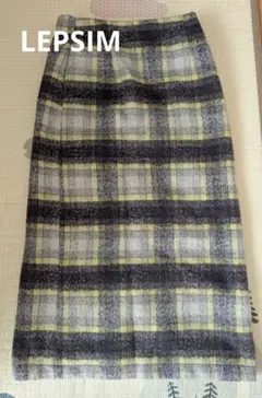 LEPSIM レプシィム　グレー イエロー チェック タイトスカート