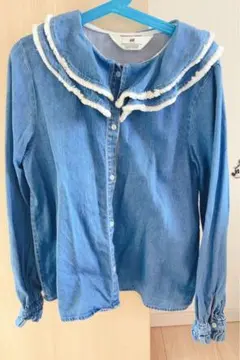 H&M デニムブルー フリル襟シャツ 140cm
