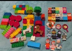 美品　アンパンマン はじめてのブロックワゴンとフィギュア小物セット　ブロックラボ