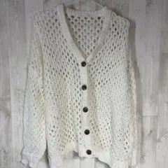 CPCM ホワイト 編み込みカーディガン