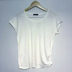 comme ca ism ホワイト ストライプ 半袖　Tシャツ　レディースL