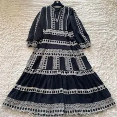 ザラ　カフタン刺繍ロングワンピース　エンブロイダリー　ブラック　民族　エスニック