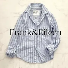 フランクアンドアイリーン　シワ加工　バリー　スキッパー　ストライプ　水色　XS