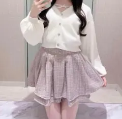 evelyn ツイードダブルフレアスカート ピンク