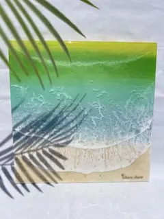 一点物】油絵 原画「心に寄せる、碧の記憶」ハート 海 夏 インテリア