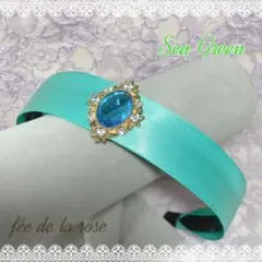 サテンリボンのカチューシャ グリーン プリンセス 仮装 ジャスミン Dハロ
