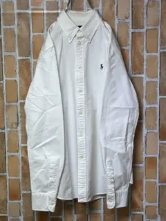 ㊷【美品】POLO Poloラルフローレン ポニー刺繍 ボタンダウン白シャツ M