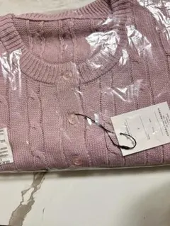 ピンク ニットカーディガン 長袖 4ボタン