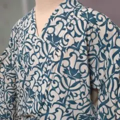 青色小紋着物　唐草　モダン　セミアンティーク