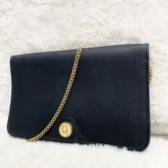 ディオール ハニカム チェーン ショルダーバッグ　ロゴ 金具 大容量 多機能 黒