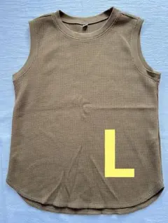 ユニクロ ワッフル ノースリーブ タンクトップ ブラウン L