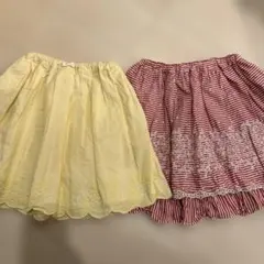 メゾピアノ　刺繍スカート2枚セット　130 イエロー　赤スカート