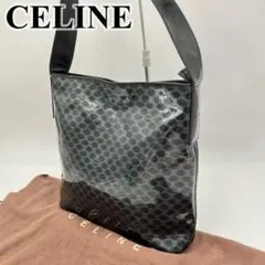 CELINE ワンショルダーバッグ 肩掛け マカダム柄 ロゴ入り エナメル 黒
