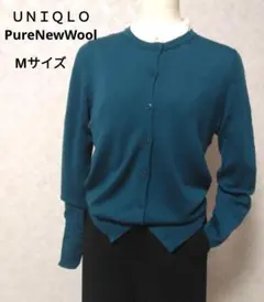【美品】ＵＮＩＱＬＯ毛100% ピュア-ニュー-ウール 深緑カーディガンMサイズ