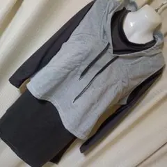 大きいサイズ　重ね着ワンピース　フード