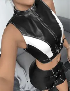 SHEIN ノースリーブレザージップアップベストのサムネイル