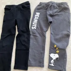 スヌーピー ボトムスグレー、黒色ボトム2点セット